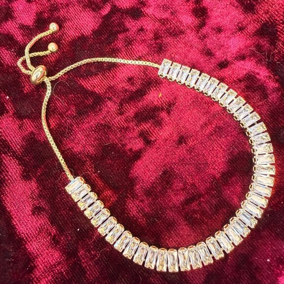 Slider Tennis Bracelet Gold Overlay Made with Swarovski Baguette Crystals - Picture 3 of 9